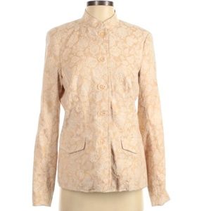 Dialogue tan & white floral button up blazer jacket